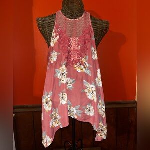 Vibrant Pink and Orange Lace Floral Sleeveless Tank